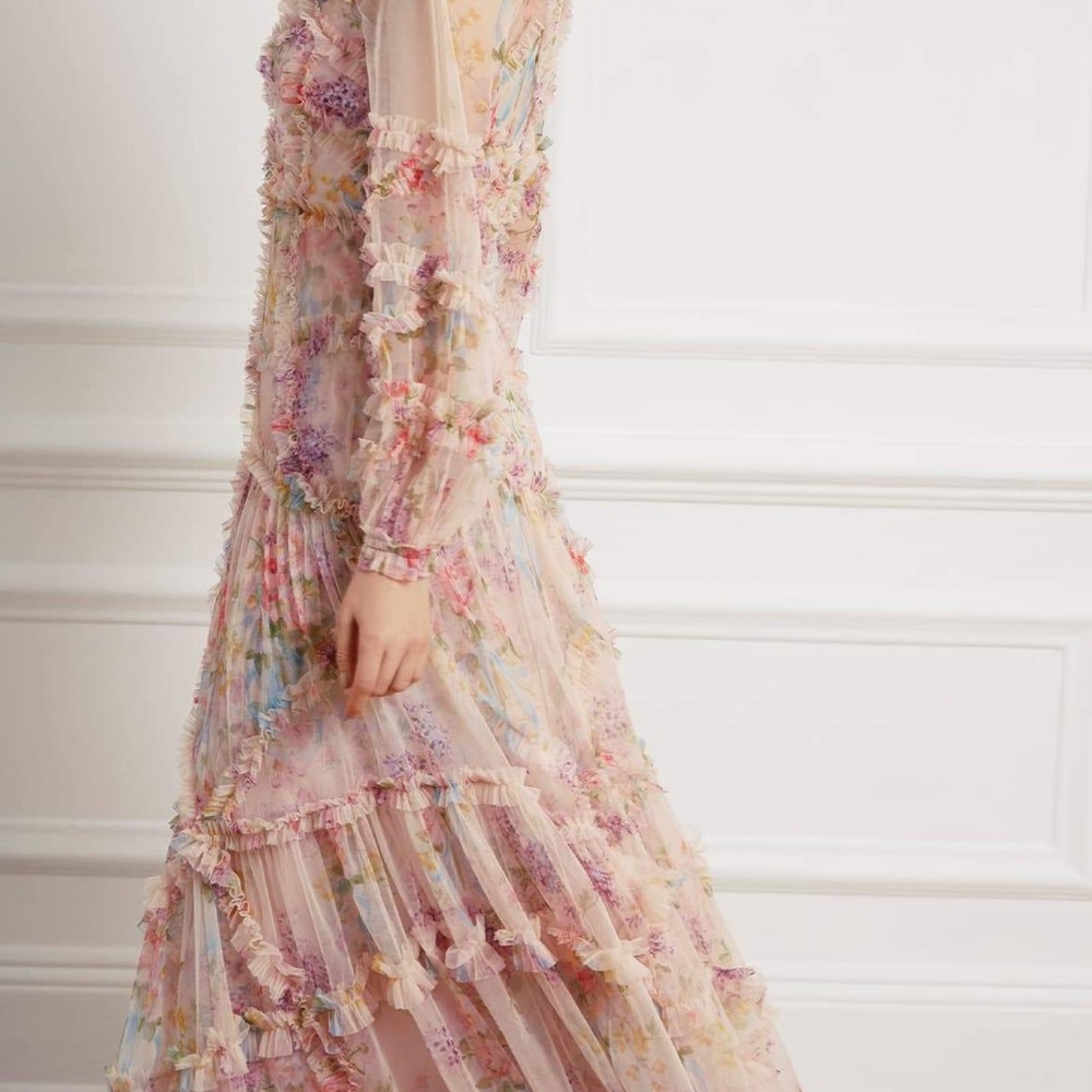 Needle & Thread Floral Diamond Ruffle Gown - Picture 3 of 8